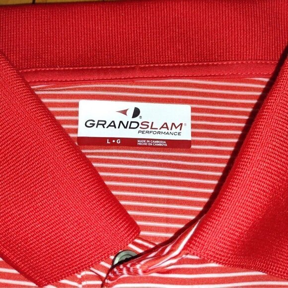 Grand Slam Performance Bright Red White Striped Mens Large Polo Golf Shirt - Picture 4 of 9